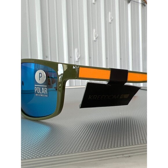 Kreedom Polarized Sunglasses UV400 Protection Olive Green Orange Frame Sport NEW - Picture 2 of 6
